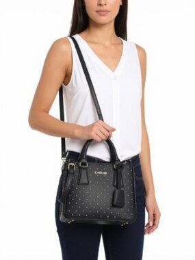Women's Sagan Studded Small Satchel Bag, Adjustable Shoulder Strap Zip Closure